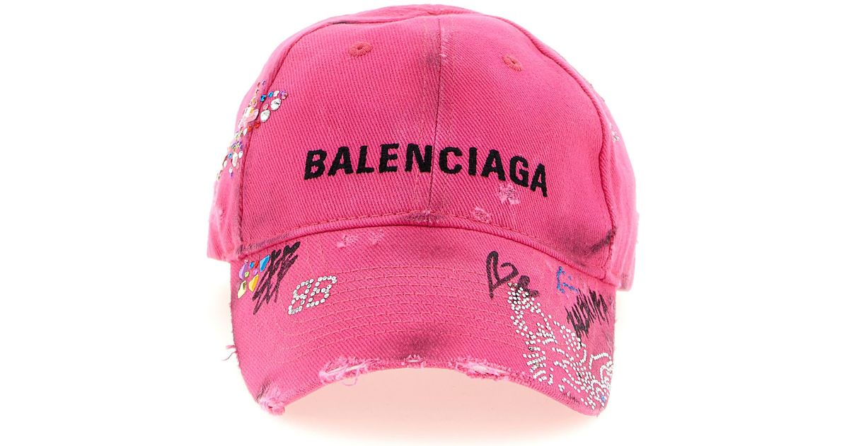 Balenciaga Hot Pink Cap with White Embroidered Logo Balenciaga - Embroidered Cotton-Twill Baseball Cap - Pink  main image 3