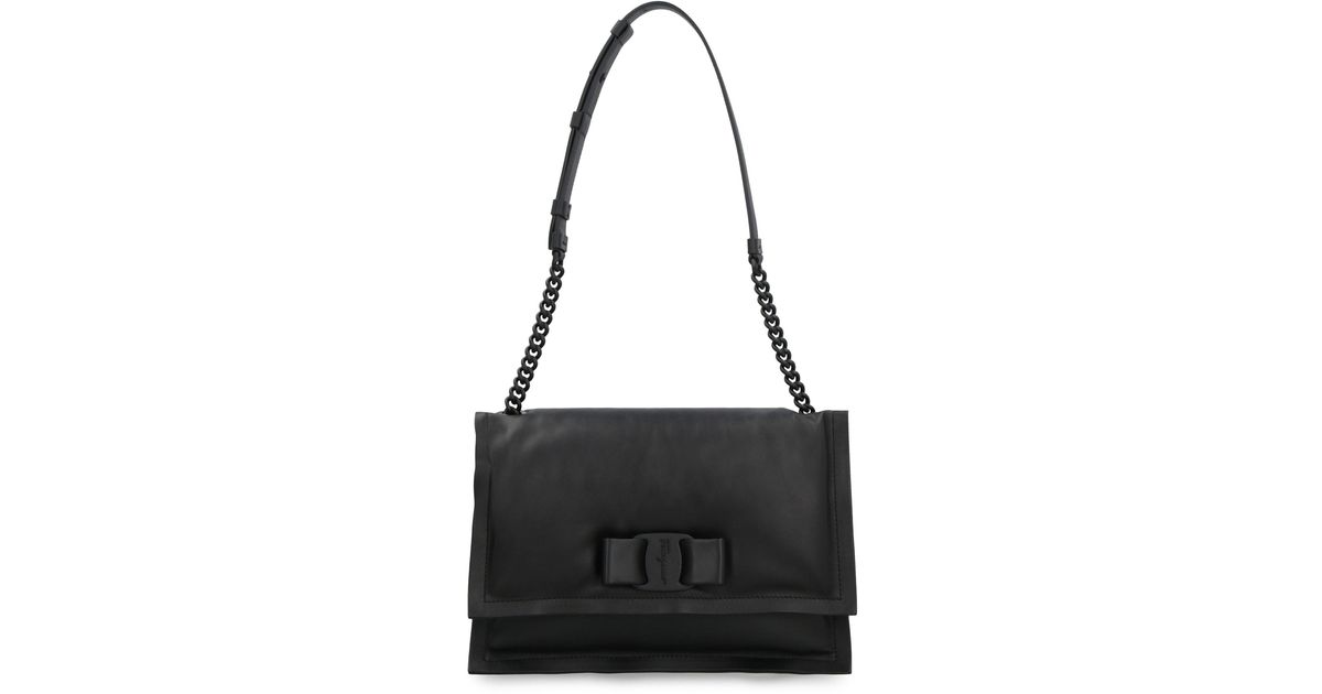Ferragamo Viva Bow Leather Shoulder Bag in Black | Lyst