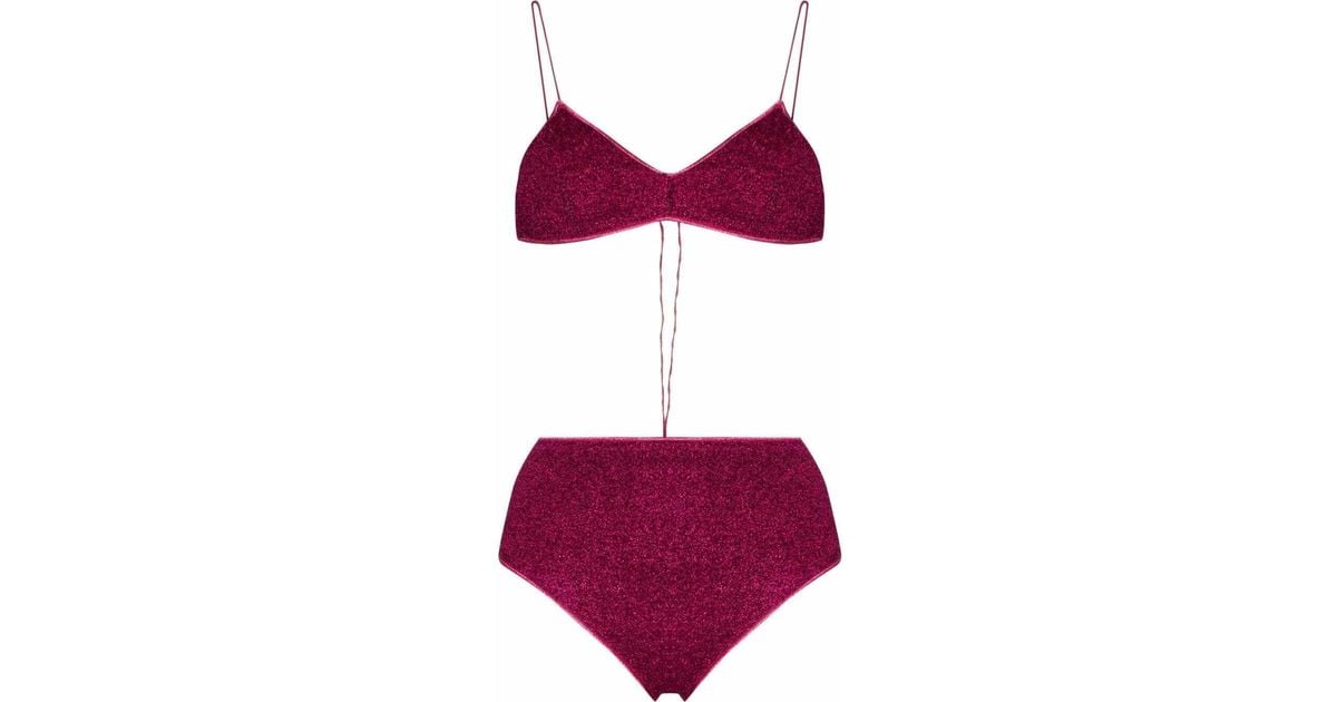 Oséree Lace Oséree Pink Lumière Bikini With High Waist Bottom in Purple