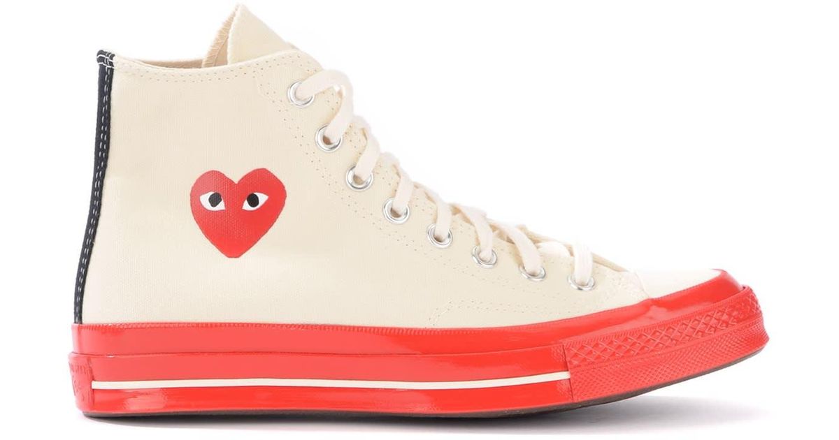 COMME DES GARÇONS PLAY Canvas X Converse Beige And Red Low Sneaker ...