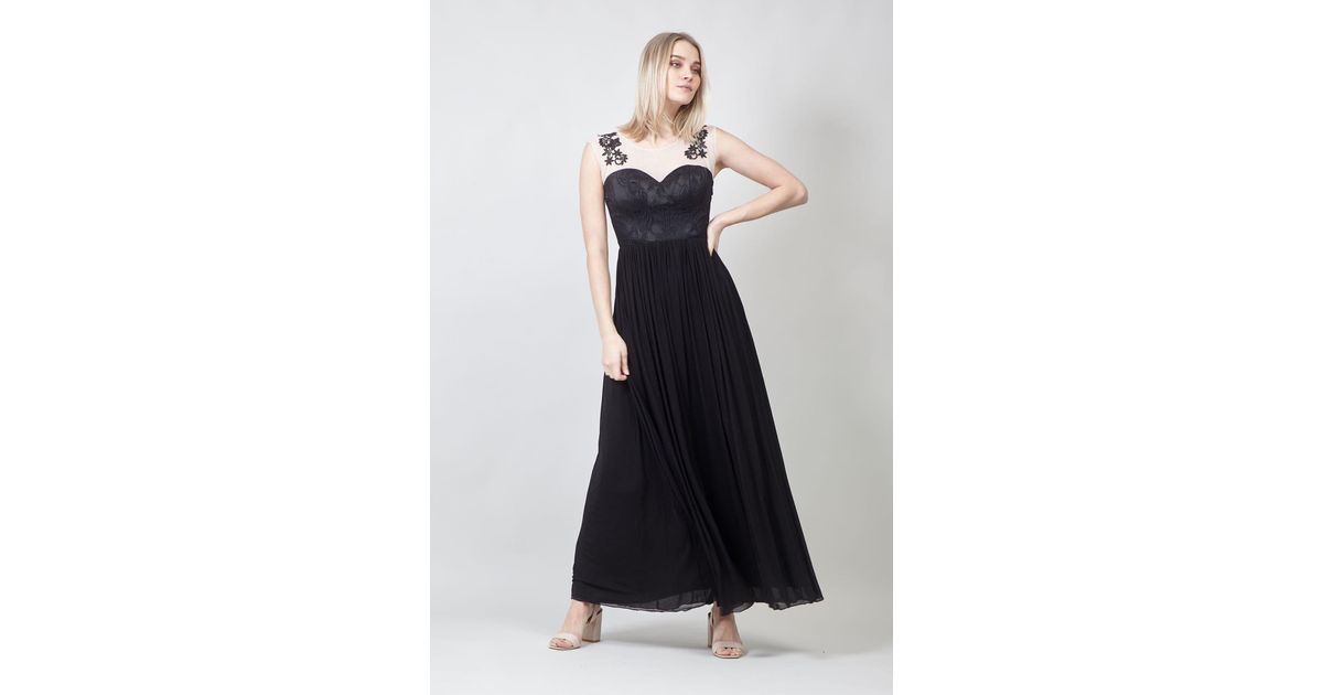 Izabel London Lace Bodice A-line Maxi Dress in Black | Lyst