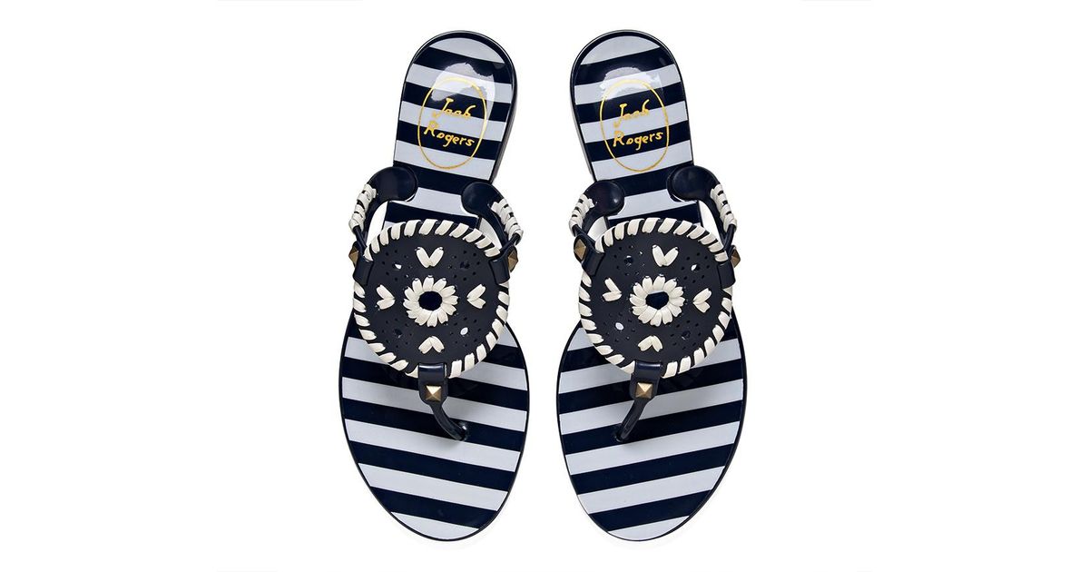Jack Rogers Striped Georgica Jelly Sandal In Midnight White