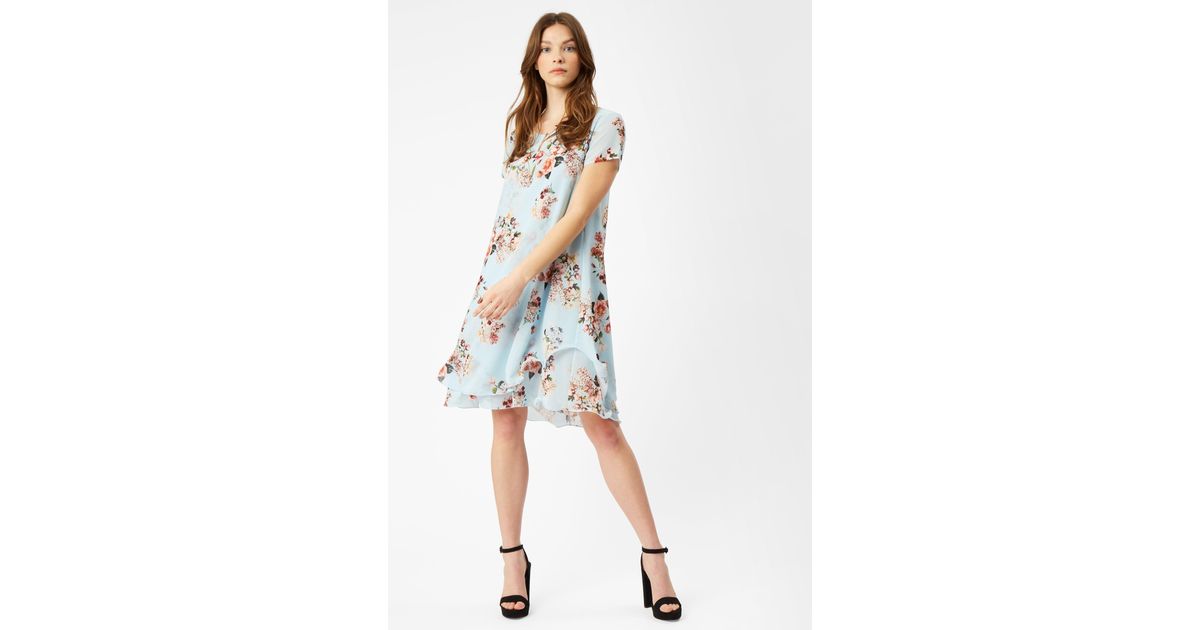 James Lakeland Synthetic Cap Sleeve Floral Wave Dress in Pale Blue