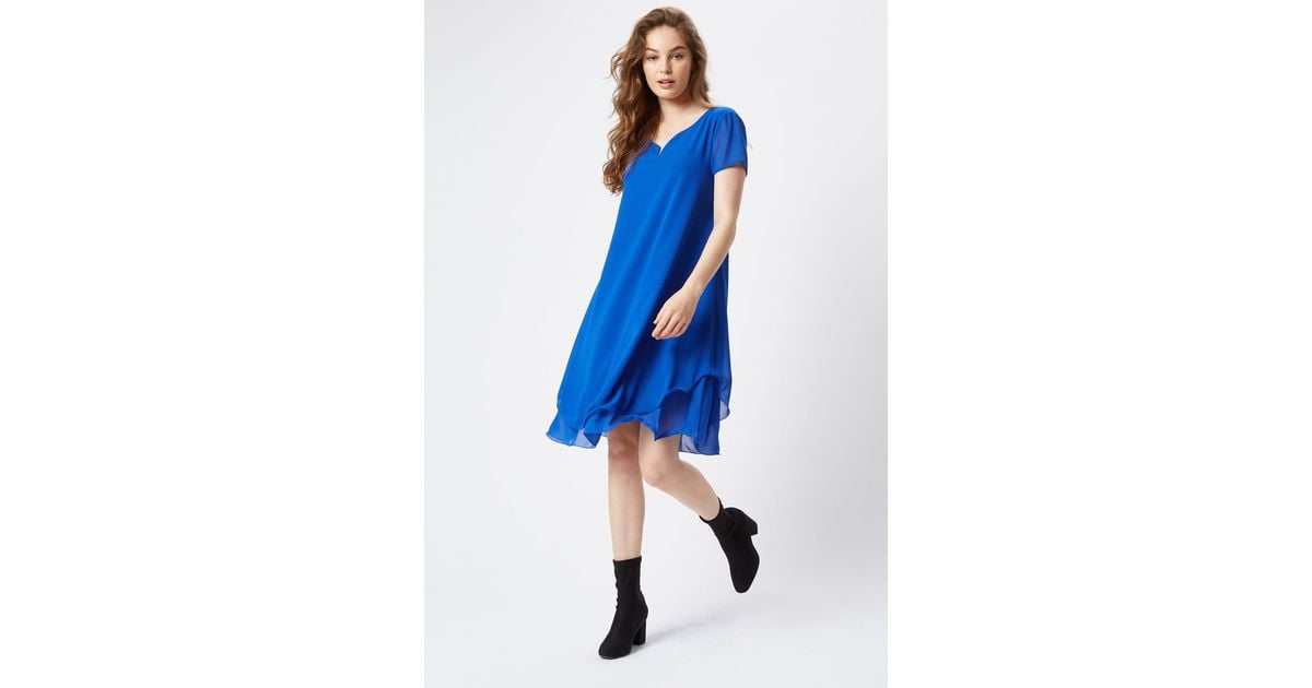 James Lakeland Chiffon Short Sleeved Wave Hem Dress in Blue | Lyst UK