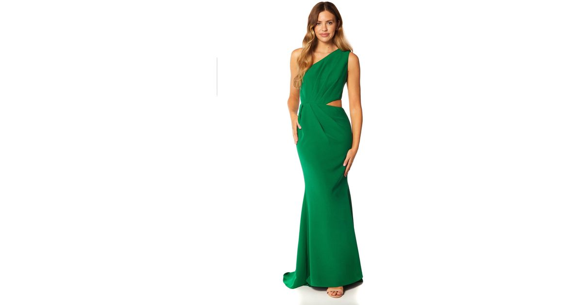 Jarlo Livi One Shoulder Fishtail Maxi With Cut Out Detail in Green