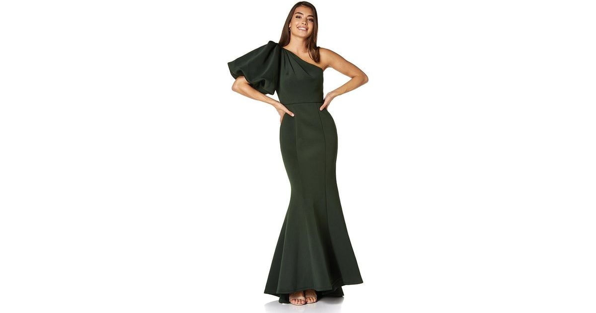 Jarlo Frances One Shoulder Exaggerated Puff Sleeve Scuba Maxi
