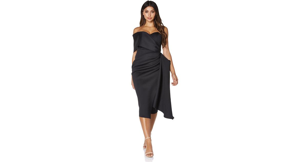 Jarlo Gia Scuba Midi Dress With One Shoulder Sleeve in Black | Lyst