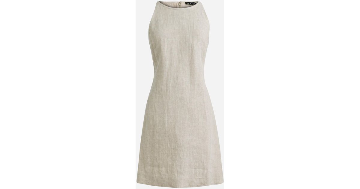 J.Crew Maxine Highneck Shift Dress In Linen in Gray Lyst