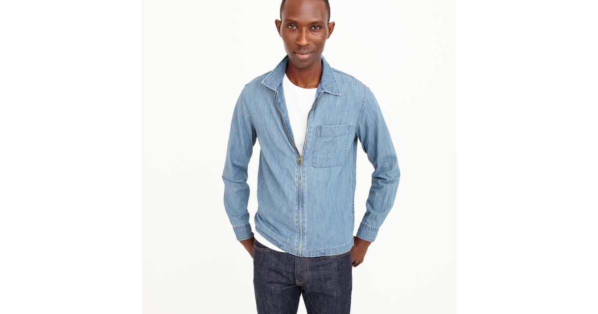 J.Crew Lightweight Denim Zip front Overshirt in Blue for Men Lyst