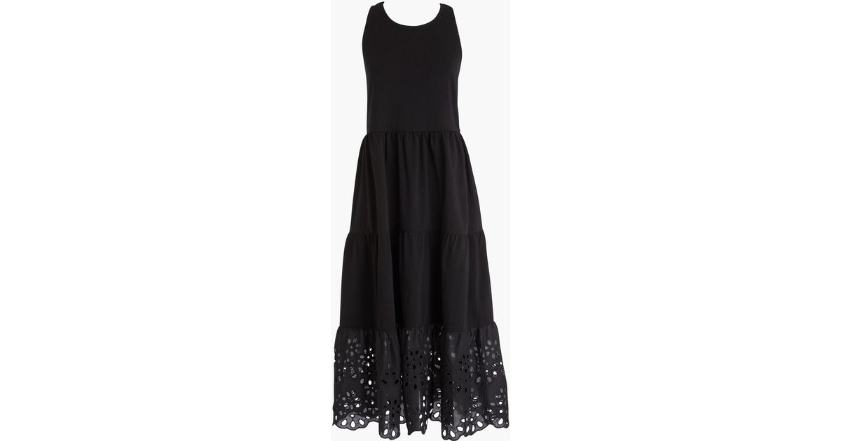 J.Crew Tiered Knit Maxi Dress With Eyelet Trim in Black | Lyst