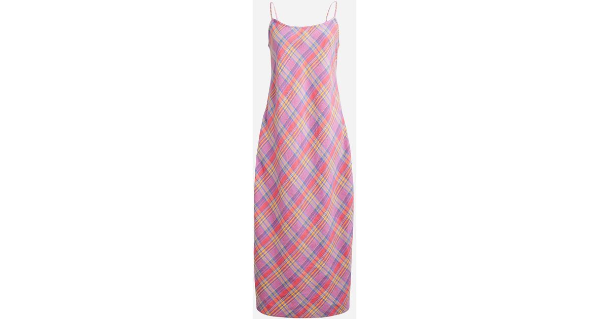 J.Crew Slip Dress In Blue Gingham Linen in Pink Lyst