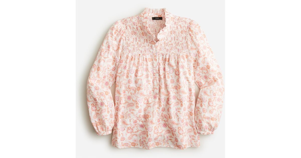 J.Crew Cotton Longsleeve Soft Gauze Garden Top In Whimsy Paisley in Ivory (White) Lyst