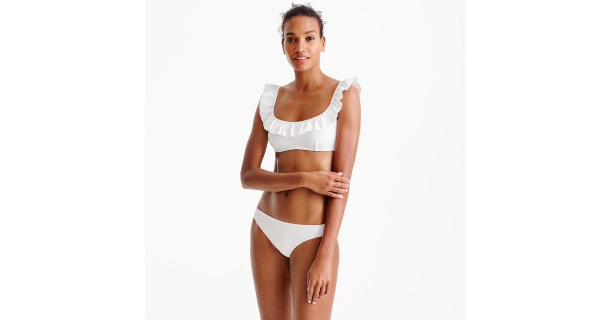 white ruffle swim top