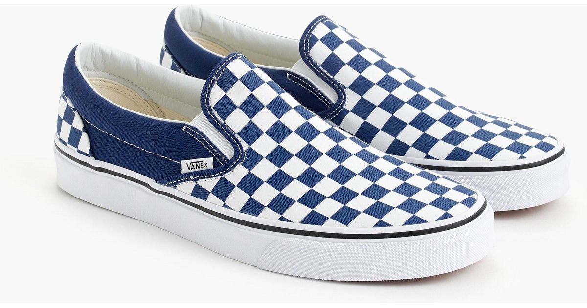 blue slip on vans checkered