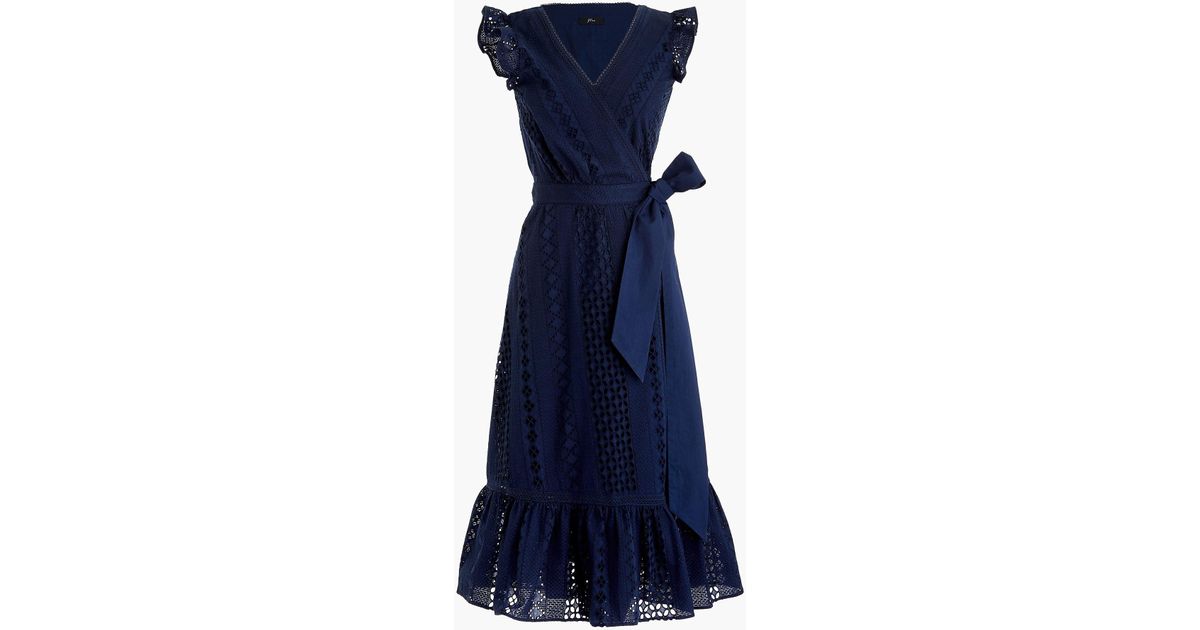 midi wrap dress in allover eyelet