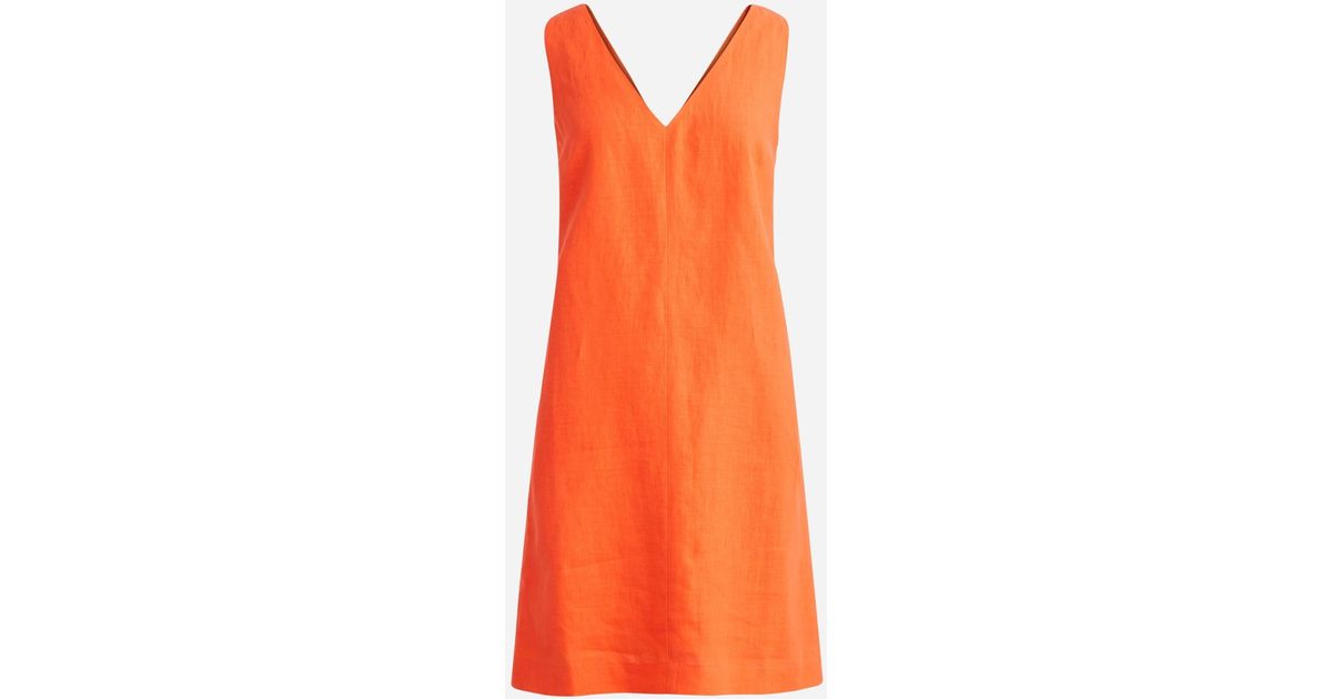 J.Crew Maxine V-neck Shift Dress In Linen in Orange | Lyst