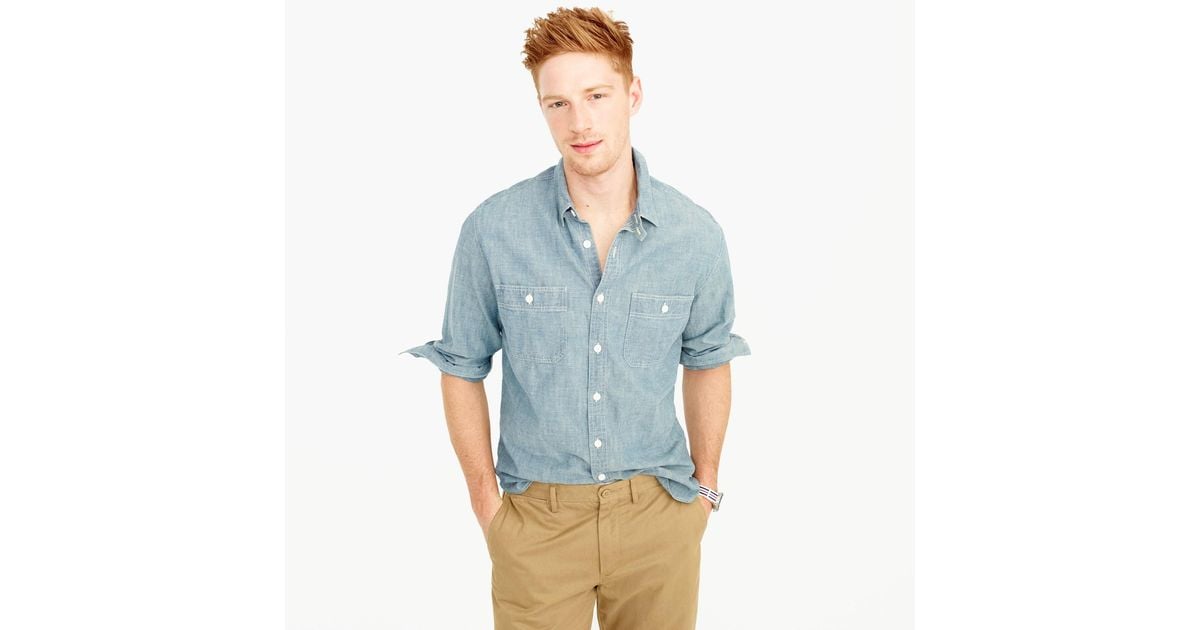 J.Crew Slim Selvedge Japanese Chambray Utility Shirt in Blue for Men | Lyst