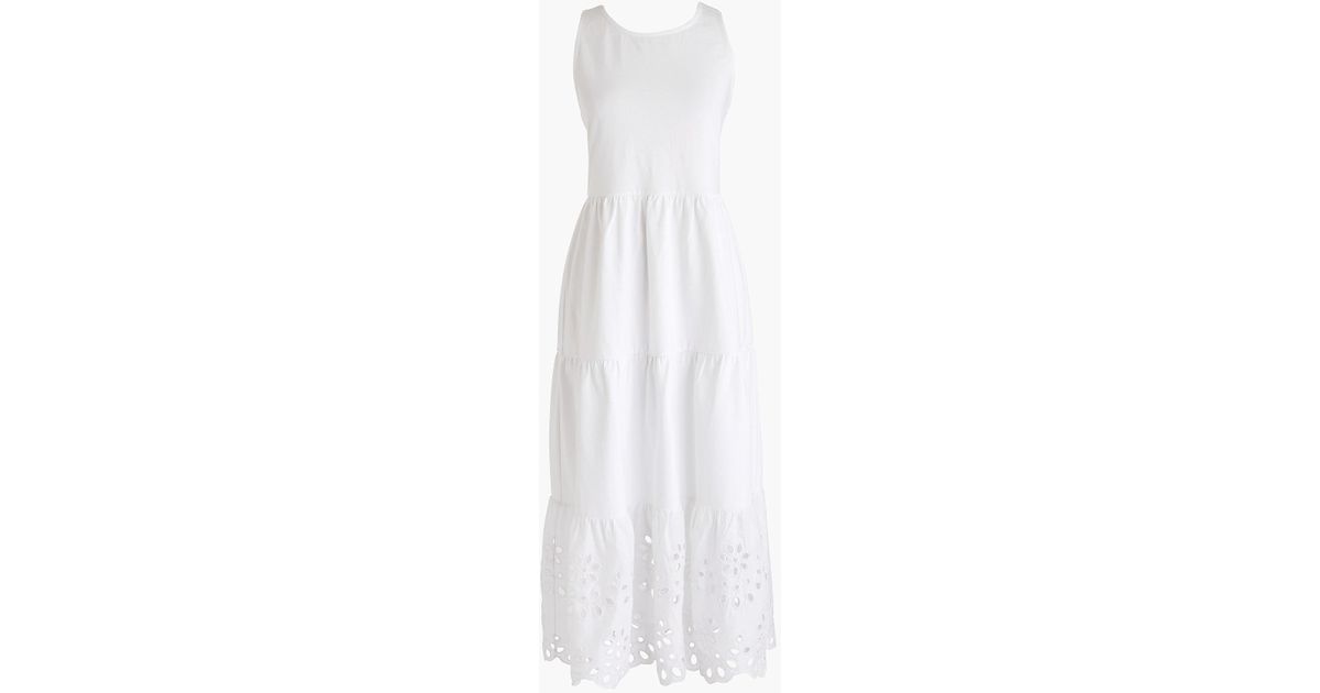 tiered knit maxi dress with eyelet trim