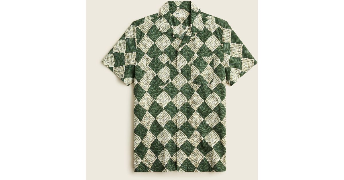 J.Crew Shortsleeve Slub Cotton Campcollar Shirt In Print in Green for