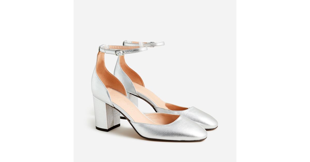 J.Crew Maisie Anklestrap Heels In Metallic Leather in Metallic Silver (White) Lyst