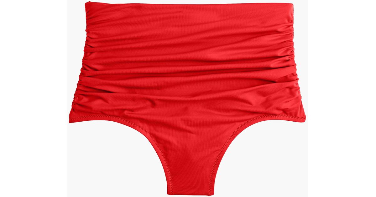 J.Crew Synthetic High-waisted Ruched Bikini Bottom in Bright Cerise ...