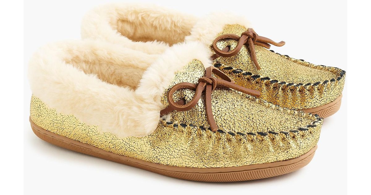 J.Crew Women's Lodge Moccasins In Metallic Gold Save 51 Lyst