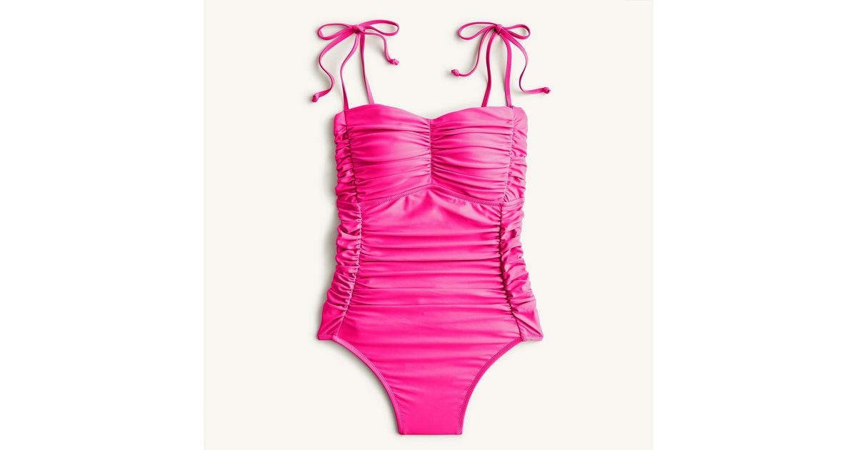 J Crew Synthetic Ruched Tie shoulder One piece Lyst