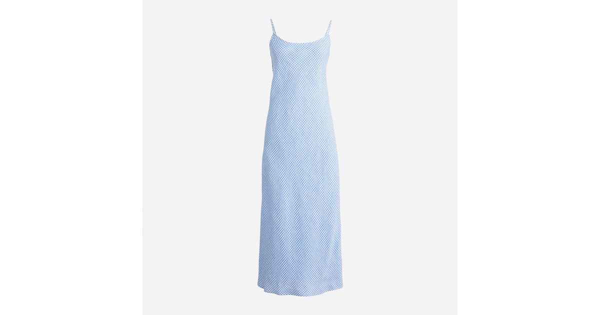 J.Crew Slip Dress In Blue Gingham Linen Lyst