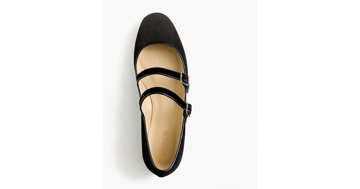 J.Crew Multistrap Mary Jane Flats In Suede in Black