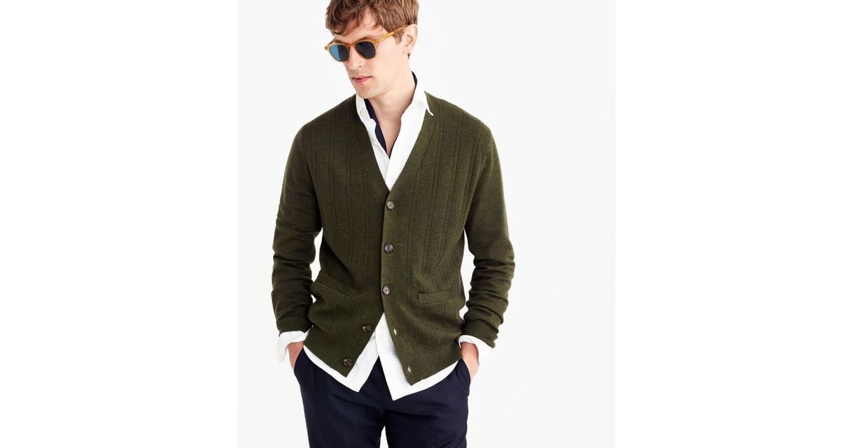 J.Crew Italian Merino Wool Cardigan Sweater In Forest Green for Men Lyst