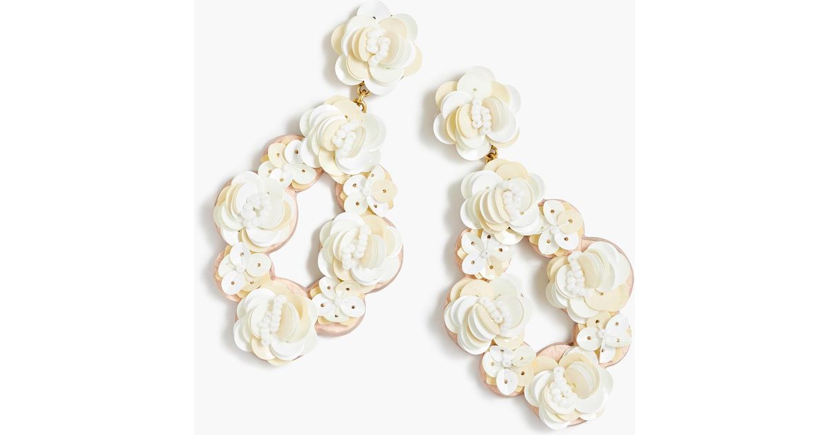 J.Crew Leather Embroidered Sequin Earrings in White | Lyst