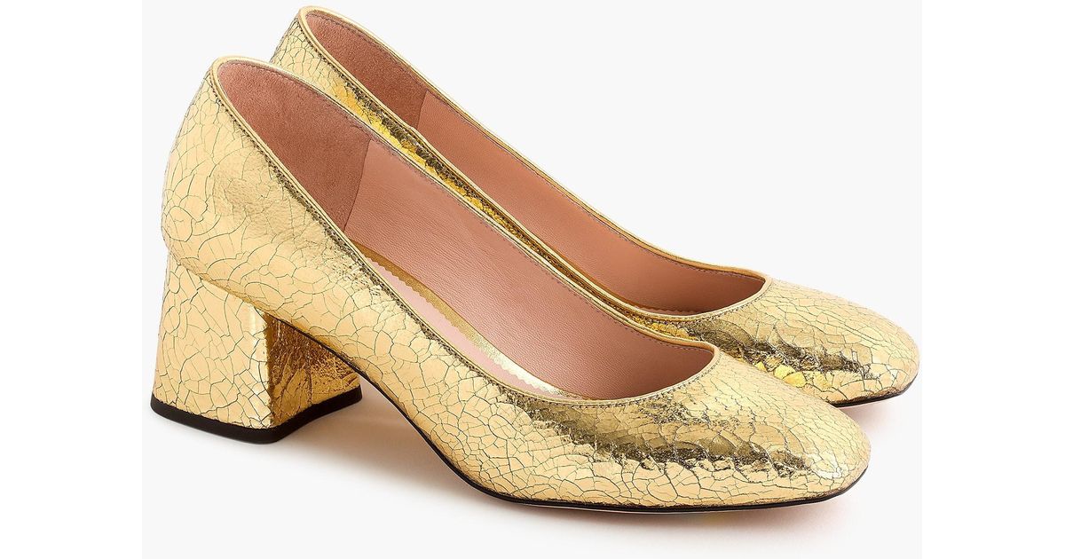 gold block heel pumps