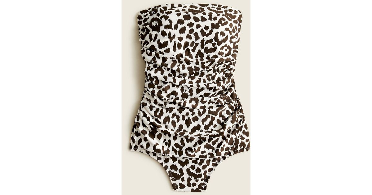 J Crew Synthetic Ruched Bandeau One Piece Swimsuit In Leopard Print Lyst