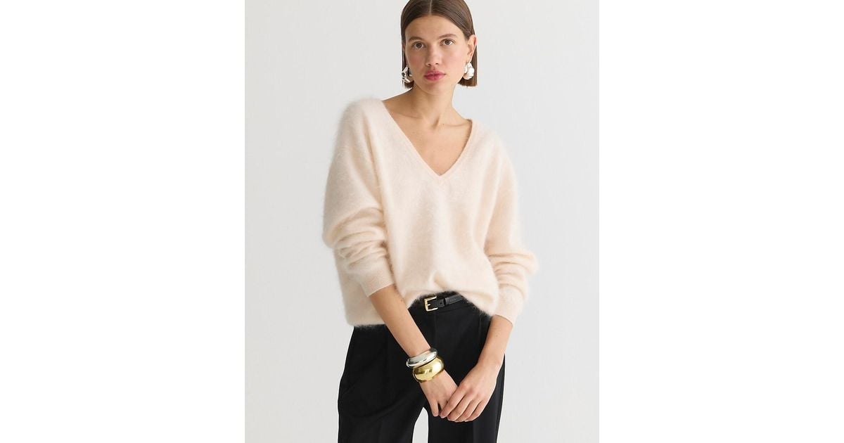 J.Crew Brushed Cashmere Relaxed V Neck Sweater in Natural Lyst