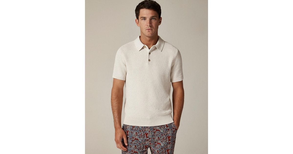 J.Crew Short-Sleeve Cotton Seed-Stitch Sweater-Polo in Natural for 