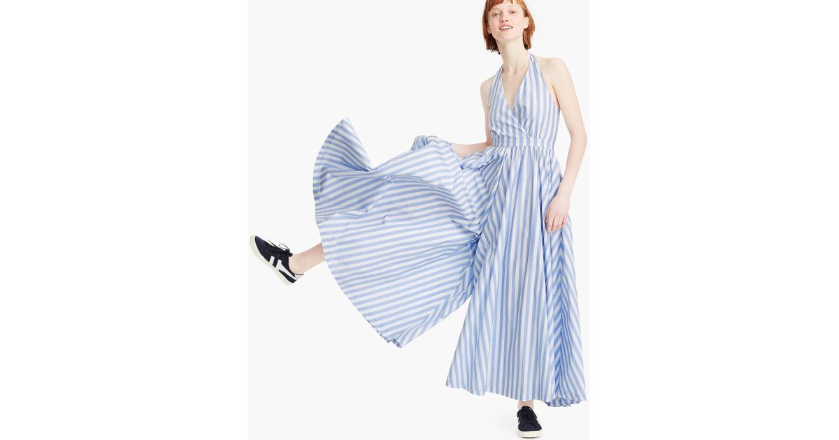 j crew blue and white striped jumpsuit