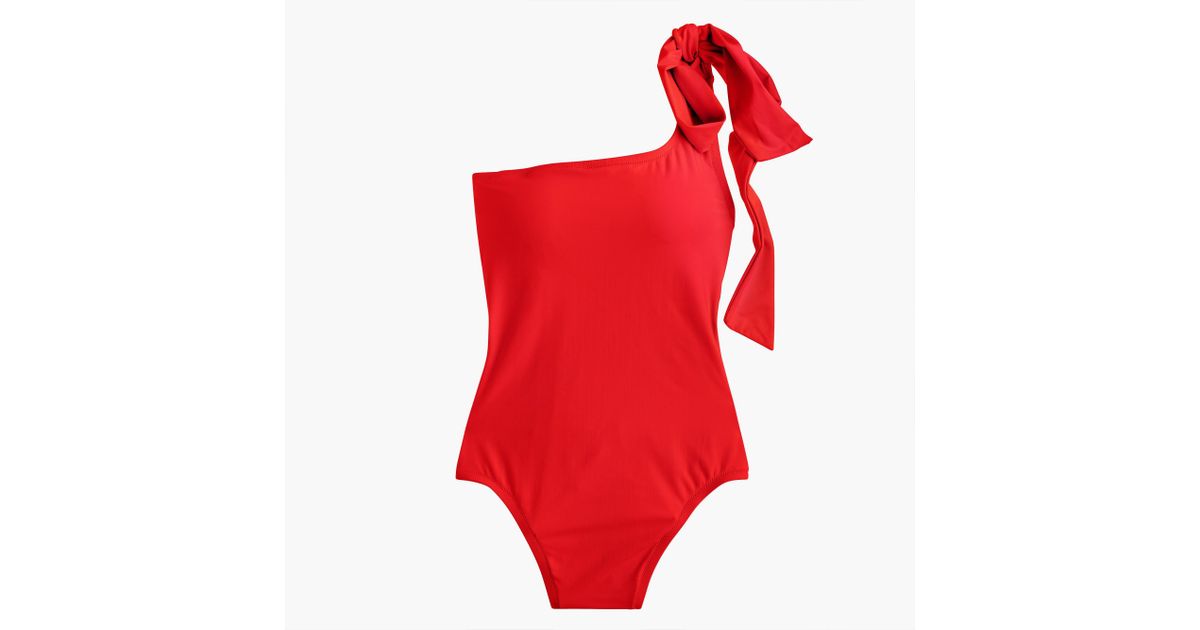 J.Crew Women's Red Bow-tie One-shoulder One-piece Swimsuit