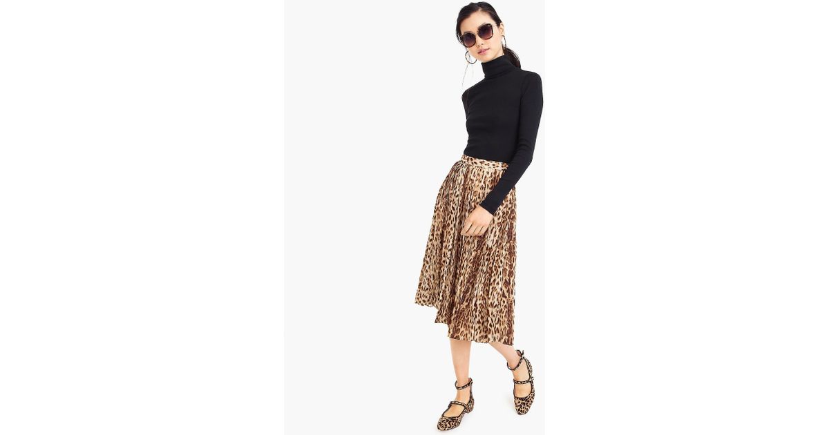 J crew pleated 2025 leopard midi skirt