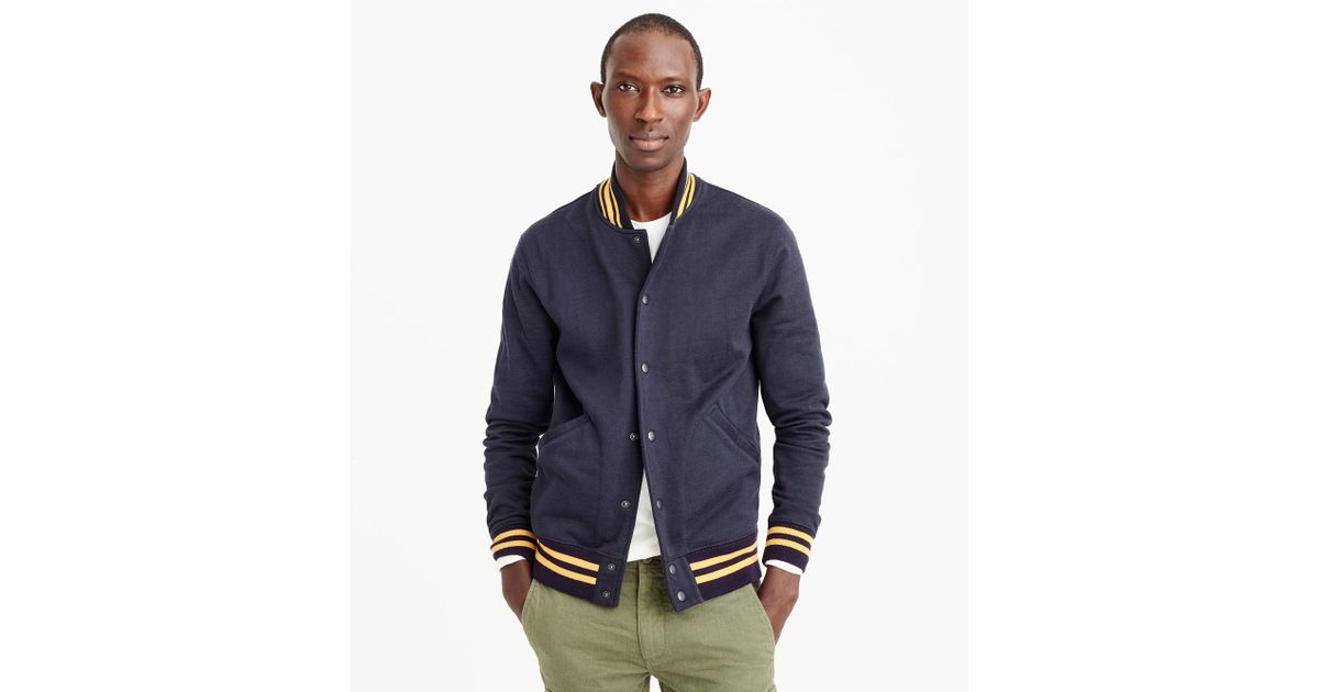 J Crew Wallace Barnes Cotton Varsity Jacket In Navy Blue For