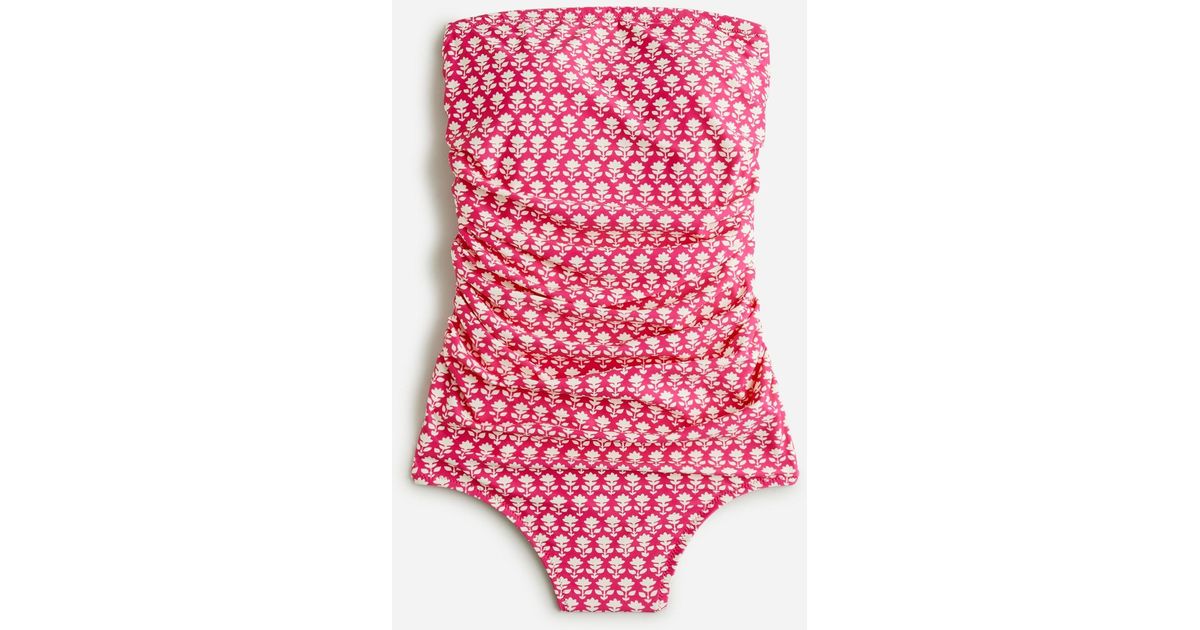 J.Crew Ruched Bandeau Onepiece Swimsuit In Pink Stamp Floral Lyst
