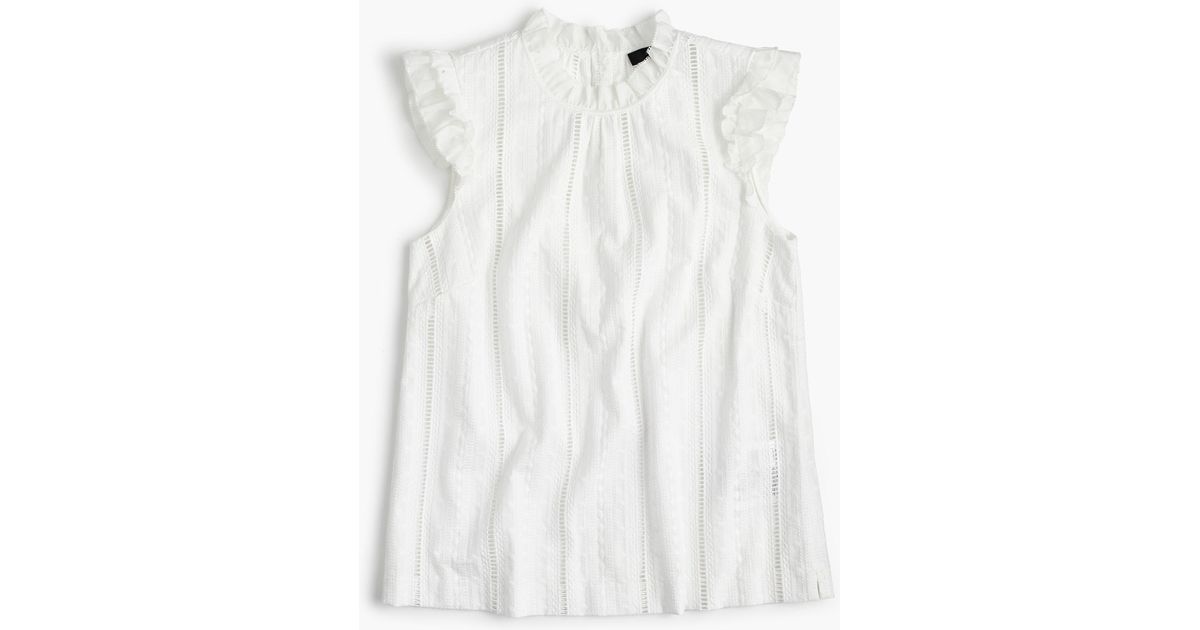 Download J.Crew Cotton Eyelet Ruffle Mock Neck Top in Ivory (White) - Lyst