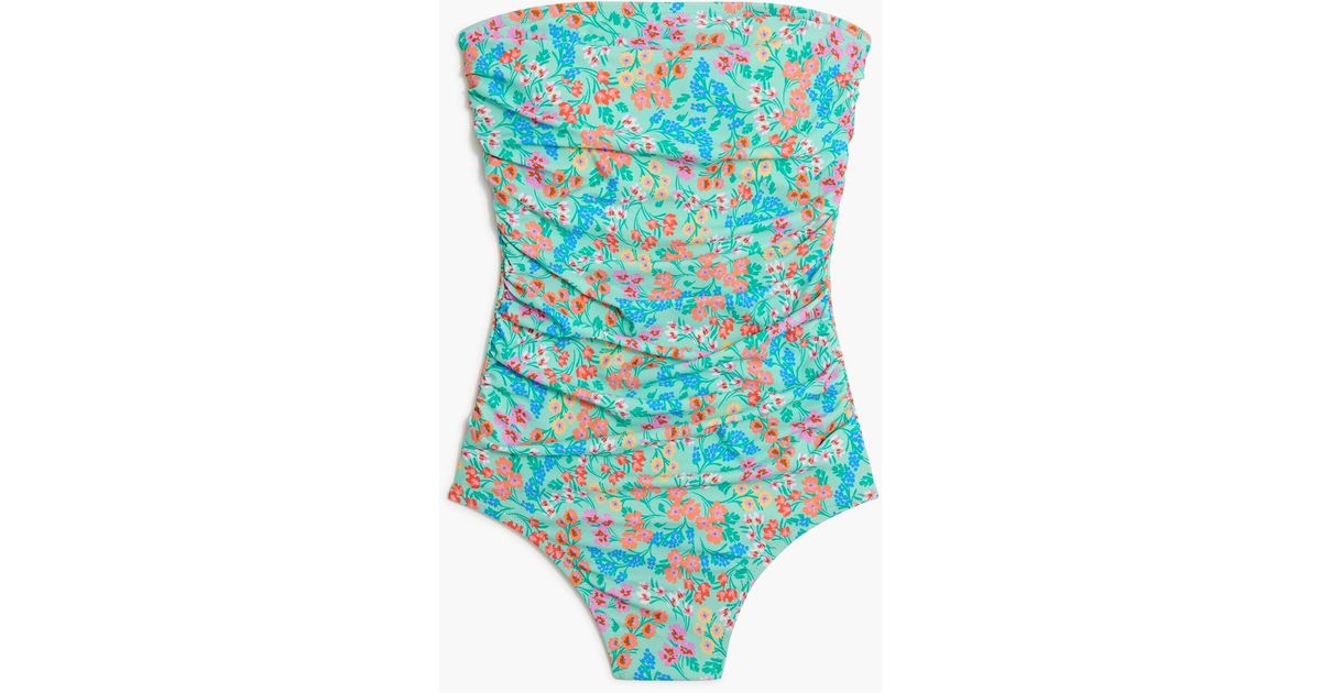 J.Crew Floral Strapless Onepiece Swimsuit in Blue Lyst