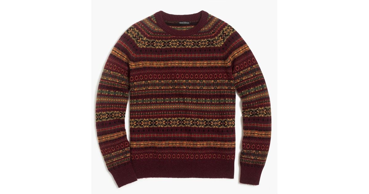 J.Crew Fair Isle Crewneck Sweater In Supersoft Wool Blend in Red for