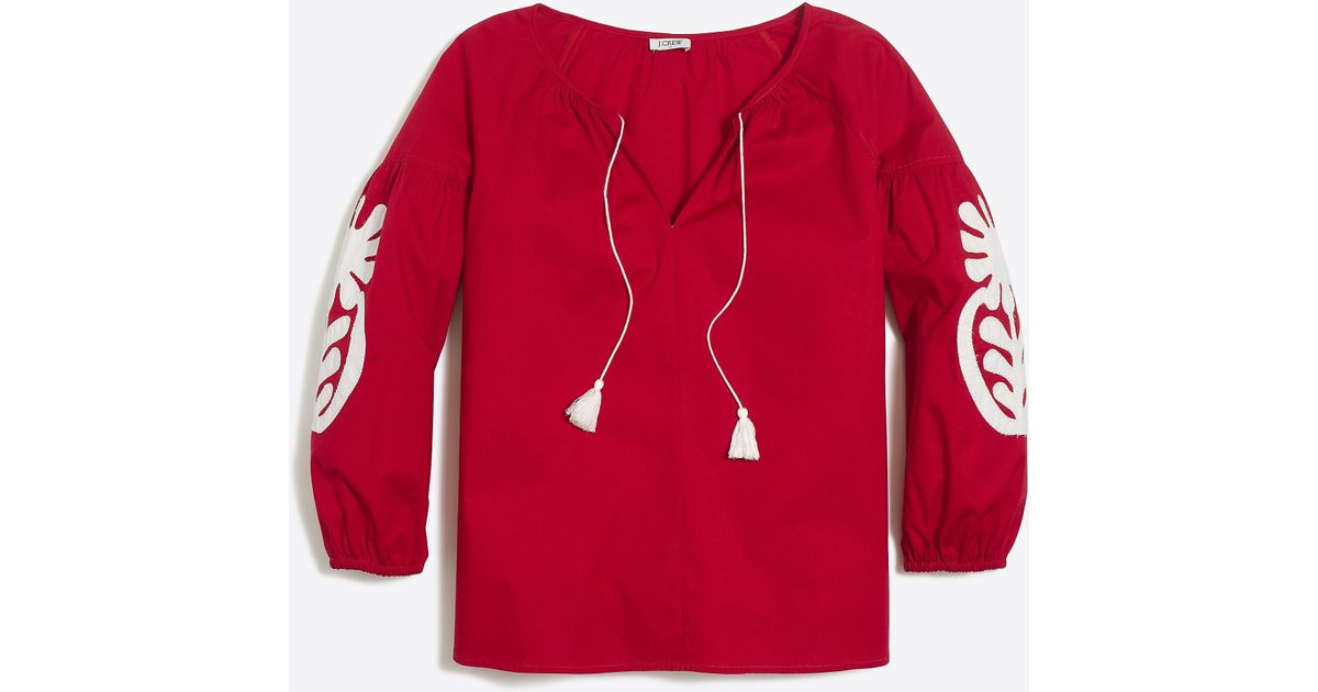 j crew embroidered peasant top