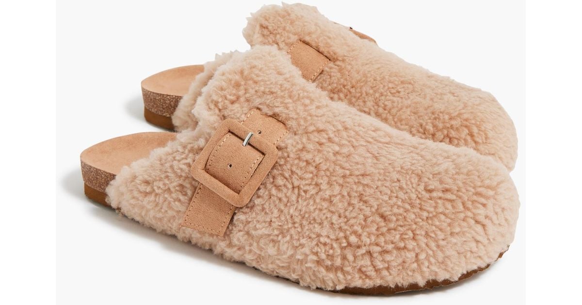 J.Crew Sherpa Buckle Clog Slippers in Natural Lyst