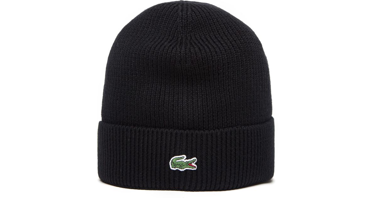 lacoste knitted logo beanie