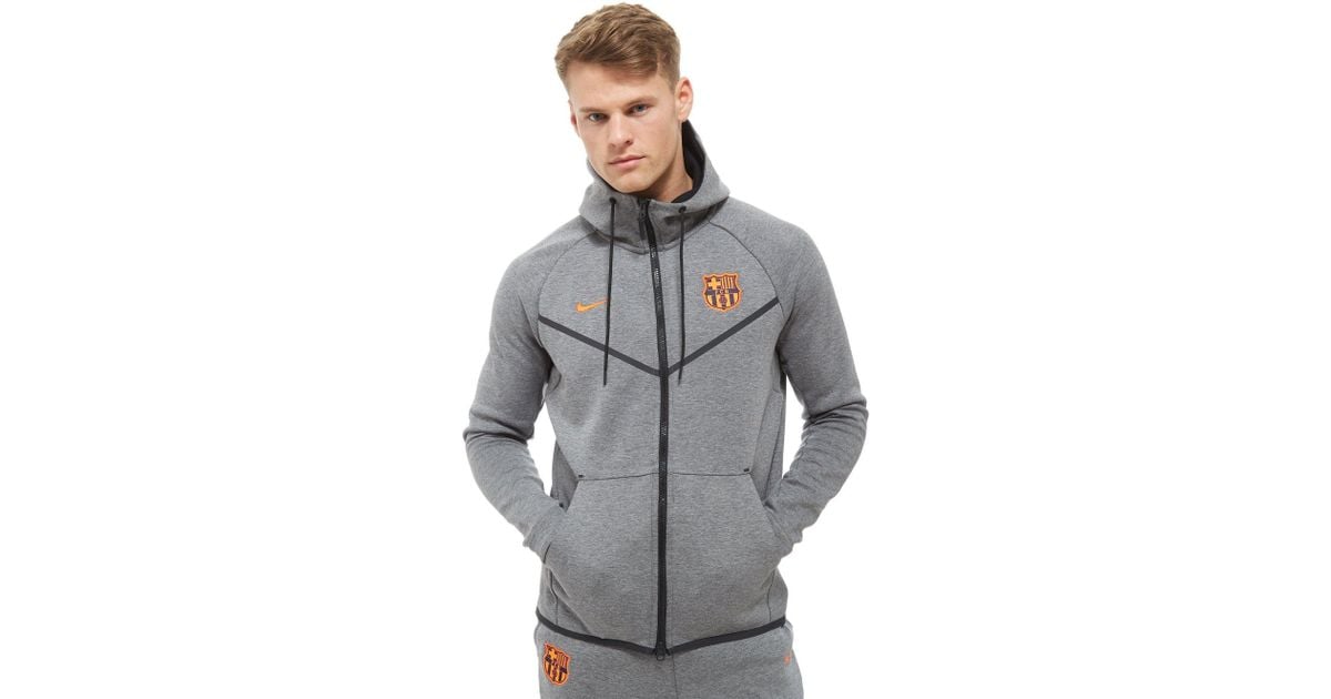Nike Fleece Fc Barcelona Tech Hoodie in Grey (Gray) for Men - Lyst