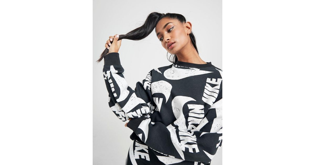 nike all over print swoosh crew sweatshirt dames