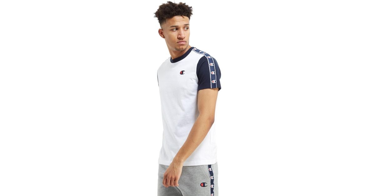 Cotton Tape T-shirt in White/Navy (Blue 