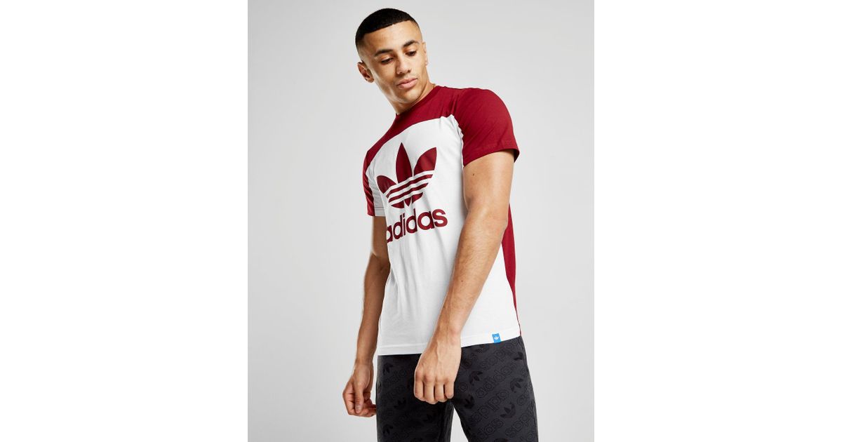 white and burgundy adidas shirt